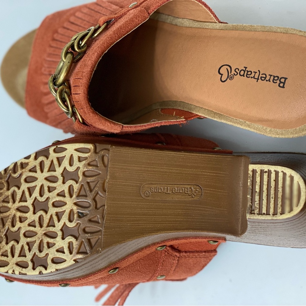 baretraps sandals Pink Fringe Brass Leather Slip On Sandals size 8.5M - Picture 6 of 7